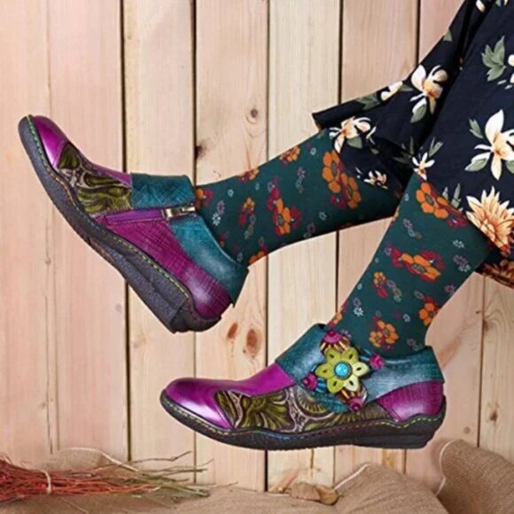 Socofy Leather Colorful Slip On Zippered Loafer Booties Shoe - Size 38 - Picture 1 of 10